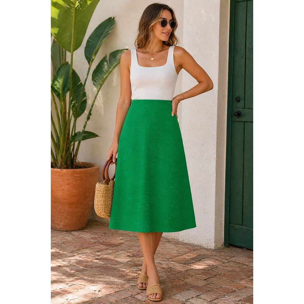 Vintage Vibrant Green Swiss Dot A Line Mod Prep Palm‎ Beach Midi Skirt SZ 9/10